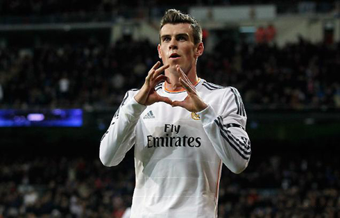 Gareth Bale making the heart and love gesture, after a Real Madrid goal